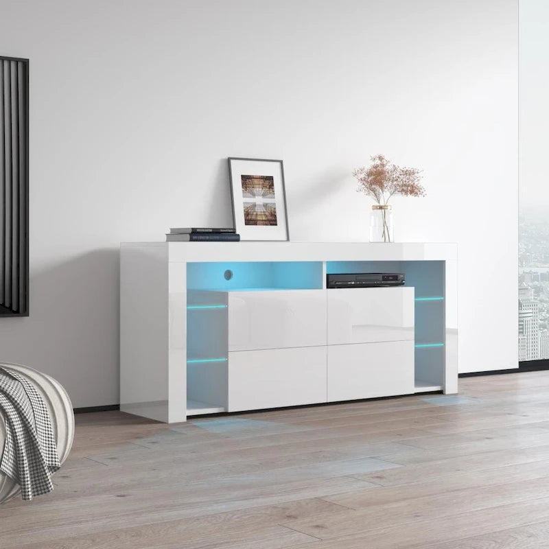 Mobile TV moderno lucido da 61 pollici con luci LED e spazio di archiviazione