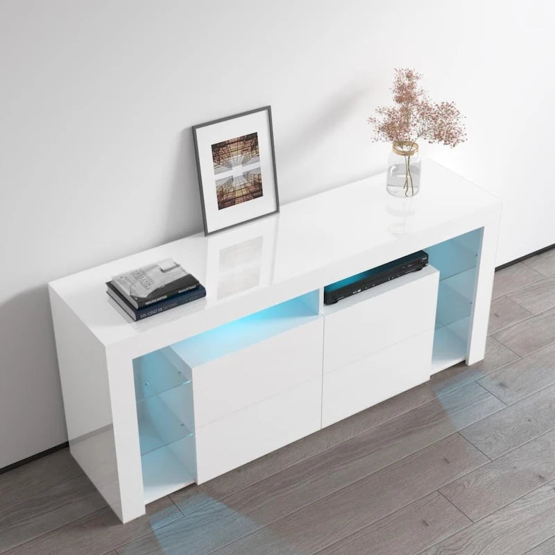 Mobile TV moderno lucido da 61 pollici con luci LED e spazio di archiviazione