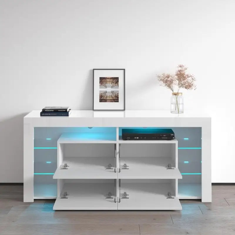 Mobile TV moderno lucido da 61 pollici con luci LED e spazio di archiviazione