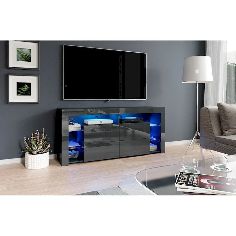 Mobile TV moderno lucido da 61 pollici con luci LED e spazio di archiviazione