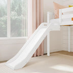 Letto a soppalco basso classico singolo con scale, scivolo facile e tenda