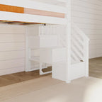 Letto a soppalco basso classico singolo con scale, scivolo facile e tenda