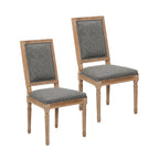 Set di 2 sedie da pranzo, schienale rettangolare, rivestimento in lino, struttura in legno di olmo