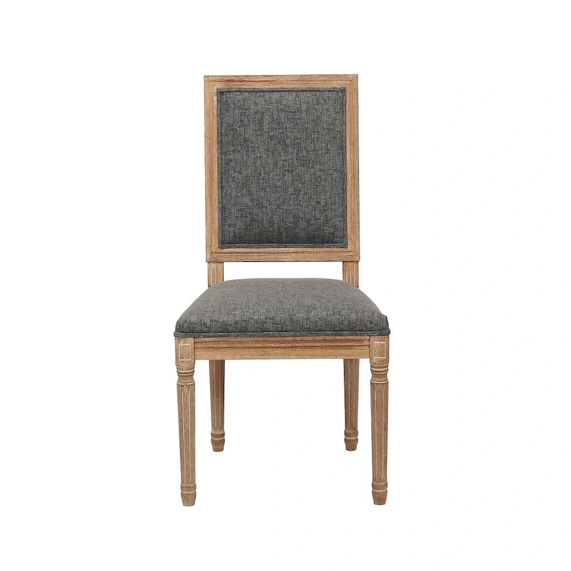 Set di 2 sedie da pranzo, schienale rettangolare, rivestimento in lino, struttura in legno di olmo
