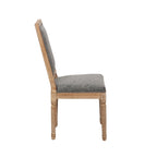 Set di 2 sedie da pranzo, schienale rettangolare, rivestimento in lino, struttura in legno di olmo