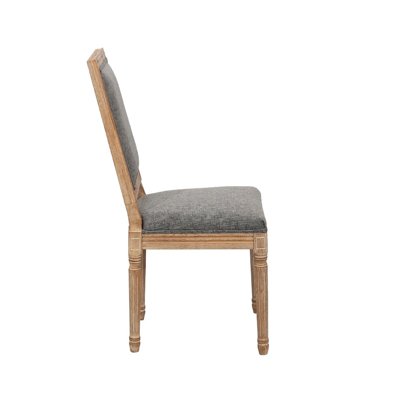 Set di 2 sedie da pranzo, schienale rettangolare, rivestimento in lino, struttura in legno di olmo