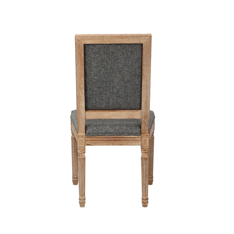 Set di 2 sedie da pranzo, schienale rettangolare, rivestimento in lino, struttura in legno di olmo