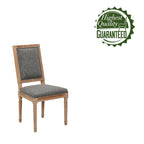 Set di 2 sedie da pranzo, schienale rettangolare, rivestimento in lino, struttura in legno di olmo