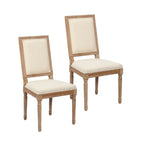 Set di 2 sedie da pranzo, schienale rettangolare, rivestimento in lino, struttura in legno di olmo
