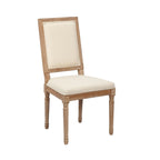 Set di 2 sedie da pranzo, schienale rettangolare, rivestimento in lino, struttura in legno di olmo
