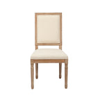 Set di 2 sedie da pranzo, schienale rettangolare, rivestimento in lino, struttura in legno di olmo