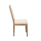 Set di 2 sedie da pranzo, schienale rettangolare, rivestimento in lino, struttura in legno di olmo