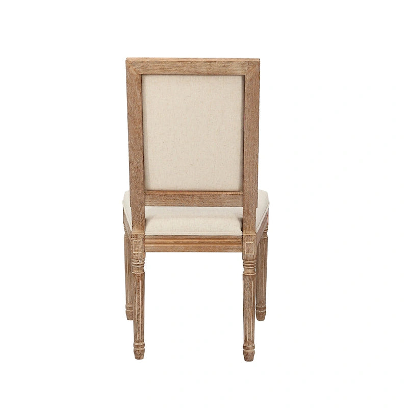 Set di 2 sedie da pranzo, schienale rettangolare, rivestimento in lino, struttura in legno di olmo
