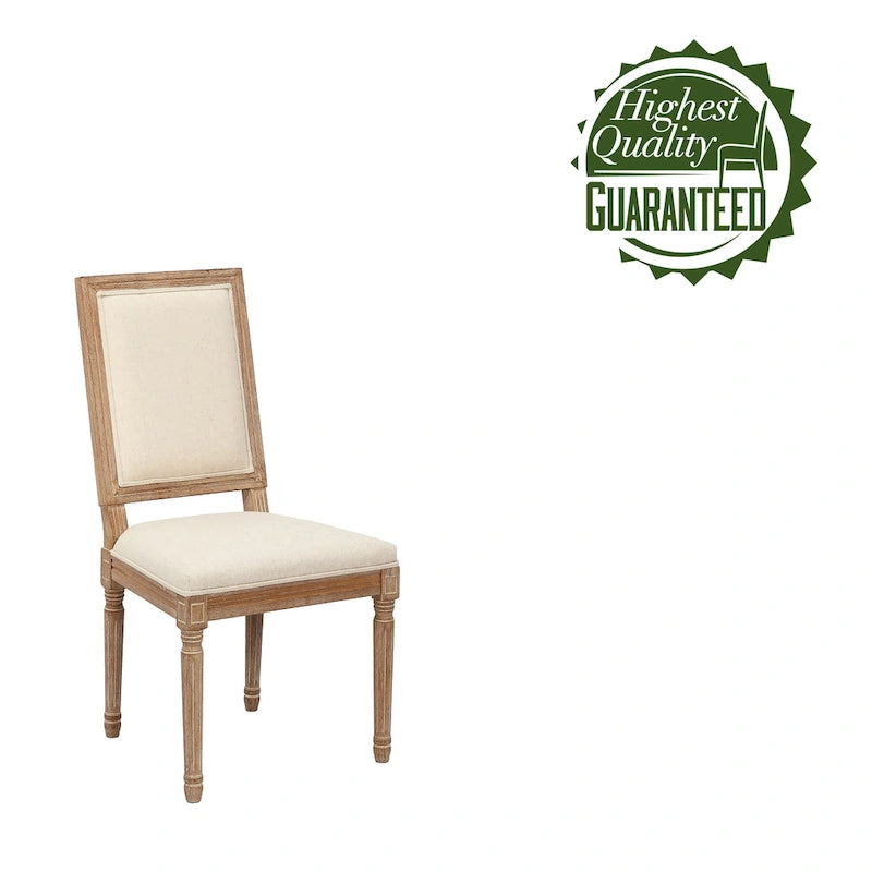Set di 2 sedie da pranzo, schienale rettangolare, rivestimento in lino, struttura in legno di olmo