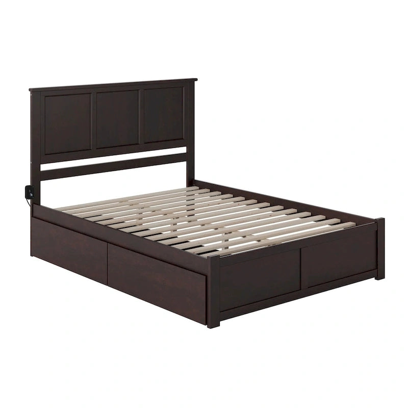 Letto matrimoniale Madison con pediera e 2 cassetti, color espresso