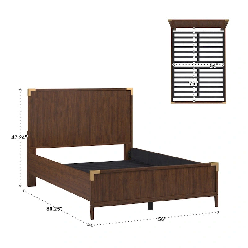 Letto a piattaforma a profilo basso con staffe ad accento oro in stile Campaign