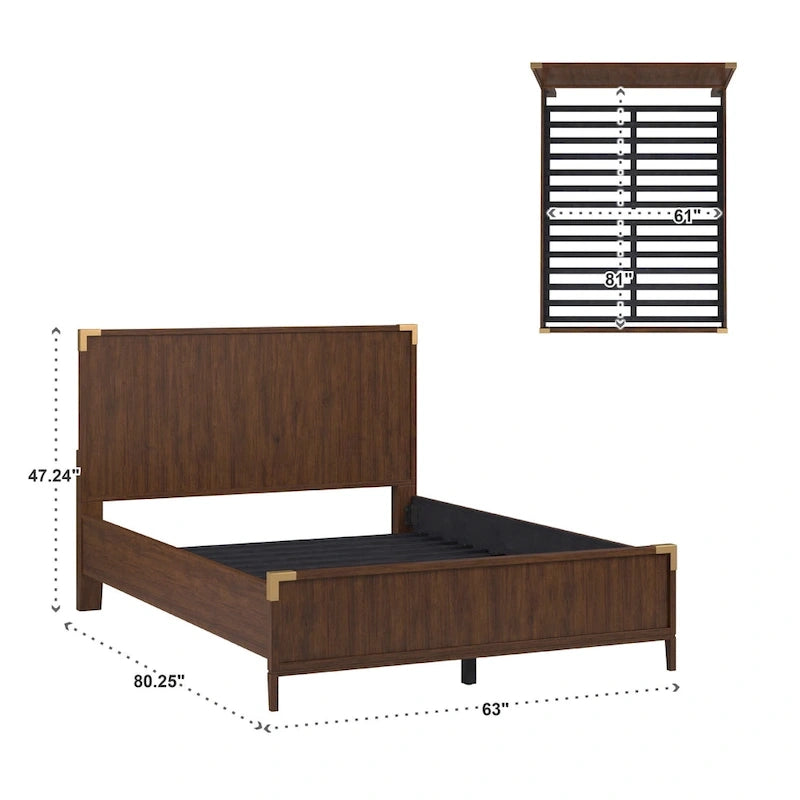 Letto a piattaforma a profilo basso con staffe ad accento oro in stile Campaign