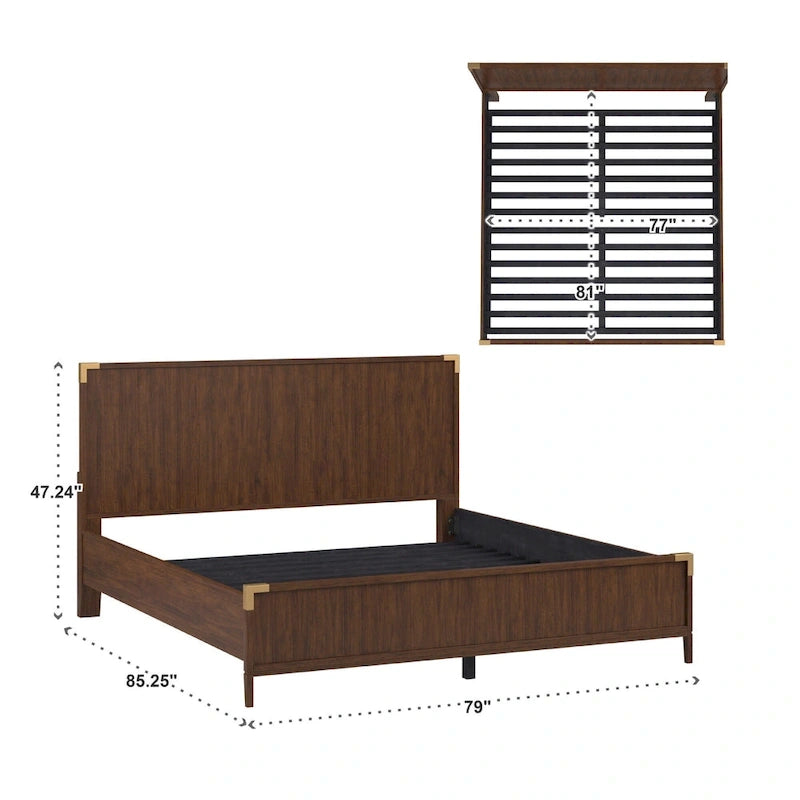 Letto a piattaforma a profilo basso con staffe ad accento oro in stile Campaign