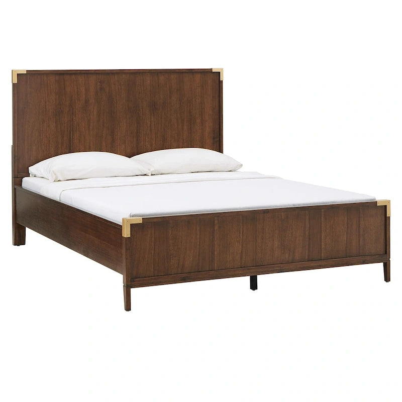 Letto a piattaforma a profilo basso con staffe ad accento oro in stile Campaign