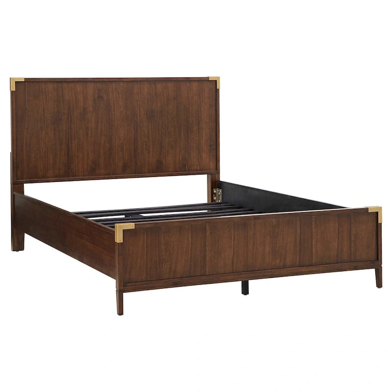 Letto a piattaforma a profilo basso con staffe ad accento oro in stile Campaign