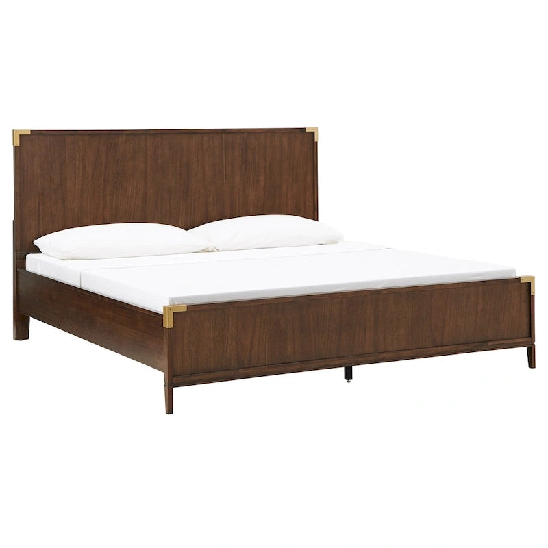Letto a piattaforma a profilo basso con staffe ad accento oro in stile Campaign