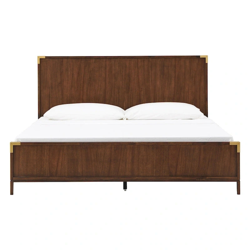 Letto a piattaforma a profilo basso con staffe ad accento oro in stile Campaign