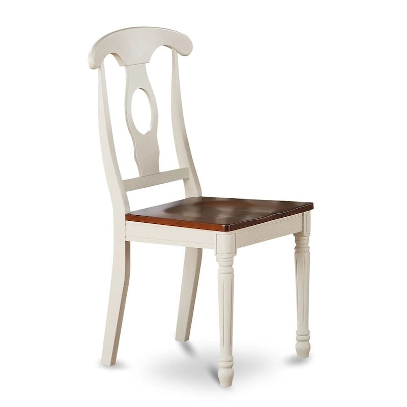 Sedie da pranzo con schienale in legno Napoleone, set da 2, colore burro e ciliegio