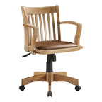 Sedia da banchiere vintage imbottita in legno con regolazione pneumatica dell'altezza
