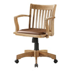 Sedia da banchiere vintage imbottita in legno con regolazione pneumatica dell'altezza