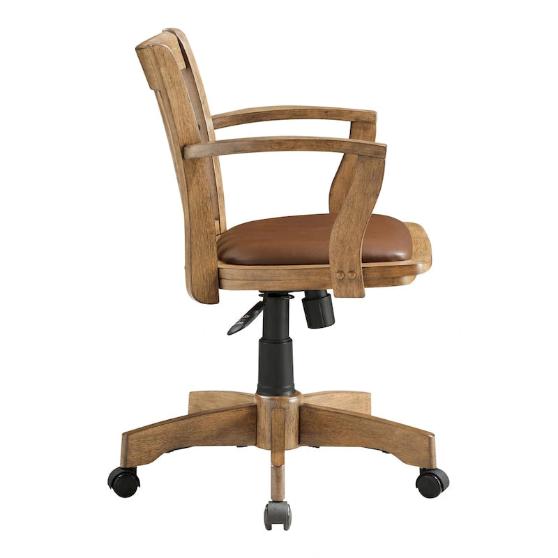 Sedia da banchiere vintage imbottita in legno con regolazione pneumatica dell'altezza