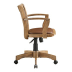 Sedia da banchiere vintage imbottita in legno con regolazione pneumatica dell'altezza