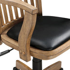 Sedia da banchiere vintage imbottita in legno con regolazione pneumatica dell'altezza