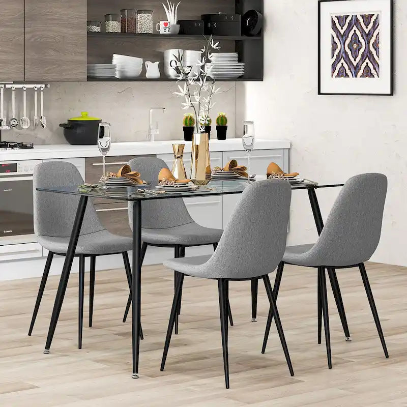 Tavolo da pranzo moderno in vetro, rettangolare, con gambe in metallo
