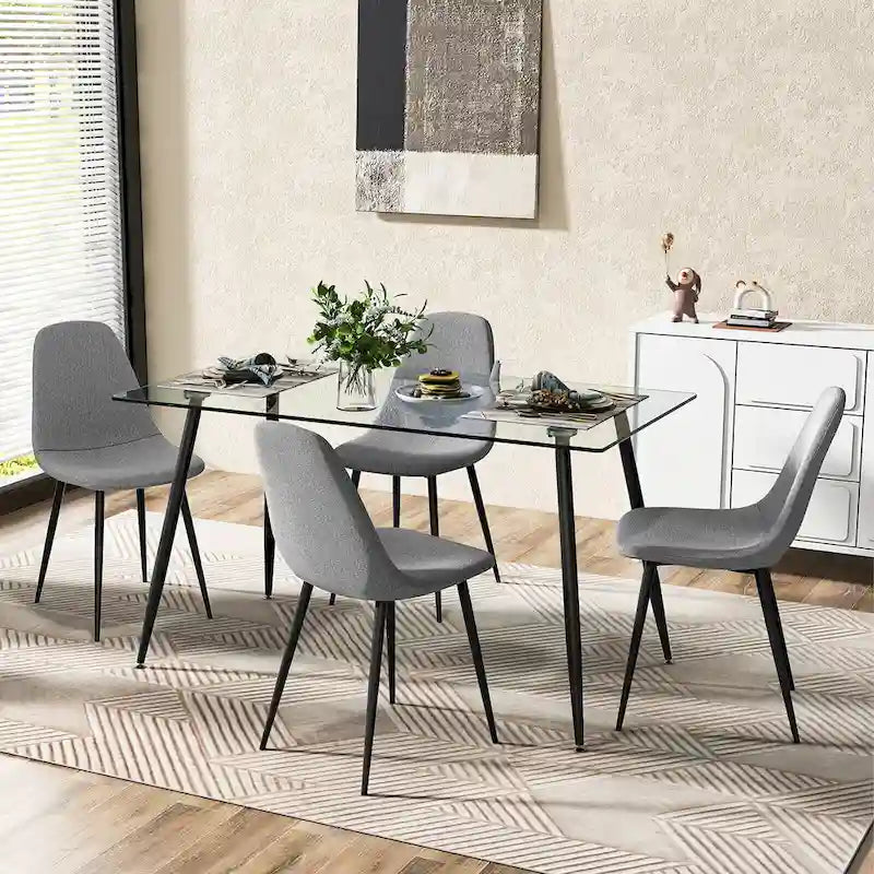 Tavolo da pranzo moderno in vetro, rettangolare, con gambe in metallo