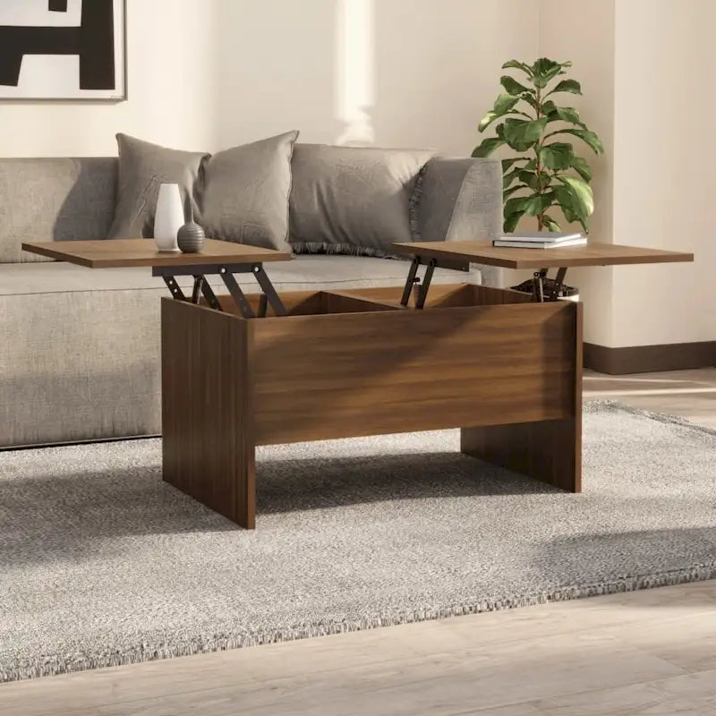 Tavolino da Caffè Sollevabile con Contenitore Nascosto in Legno Ingegnerizzato 80x50x42.5 cm