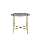 Tavolino con Piano Ovale in Marmo e Supporto a X - Grigio e Oro - 66 L x 66 P x 60 H cm