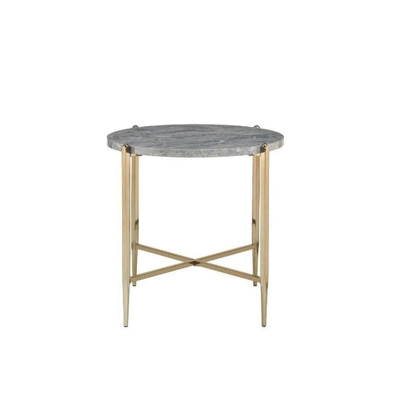Tavolino con Piano Ovale in Marmo e Supporto a X - Grigio e Oro - 66 L x 66 P x 60 H cm