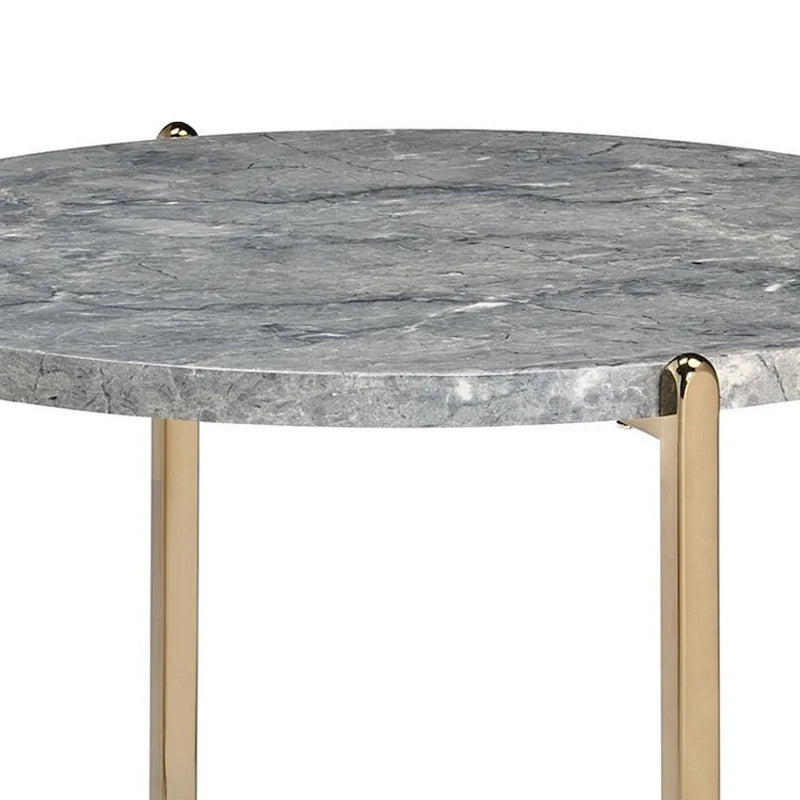 Tavolino con Piano Ovale in Marmo e Supporto a X - Grigio e Oro - 66 L x 66 P x 60 H cm