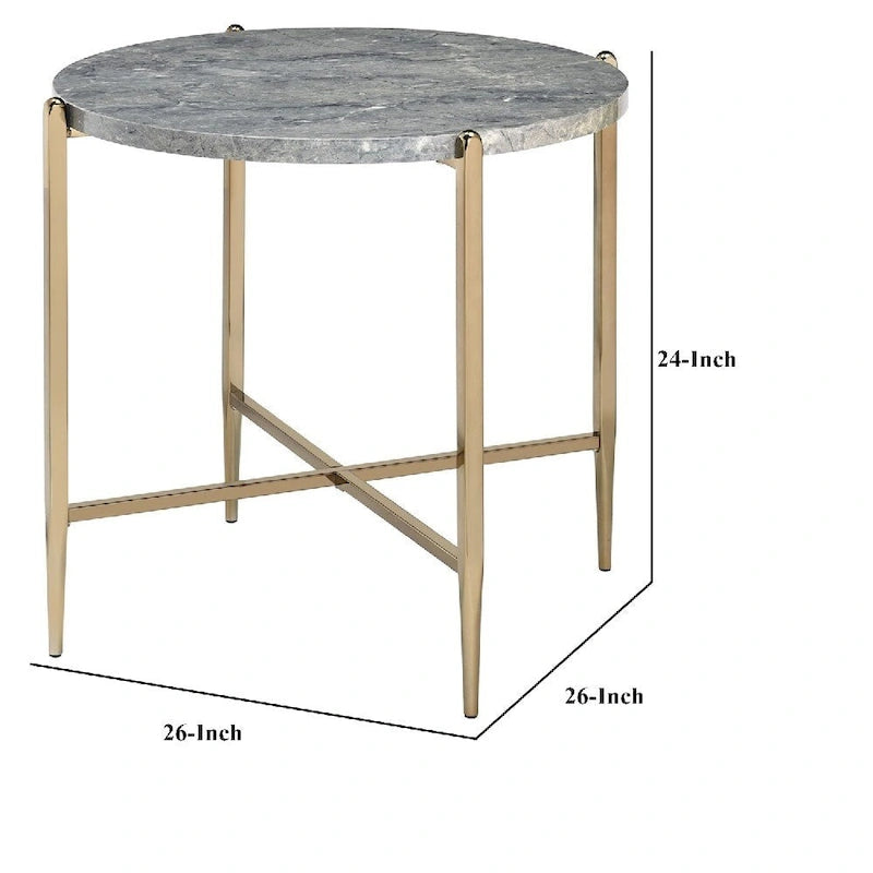 Tavolino con Piano Ovale in Marmo e Supporto a X - Grigio e Oro - 66 L x 66 P x 60 H cm