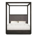 Letto a baldacchino king-size con testiera imbottita grigio anticato
