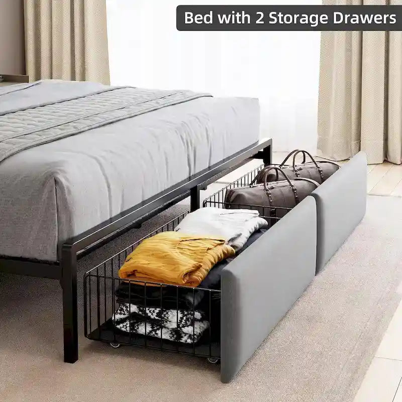 Struttura letto con testiera a LED RGB e 2 cassetti portaoggetti