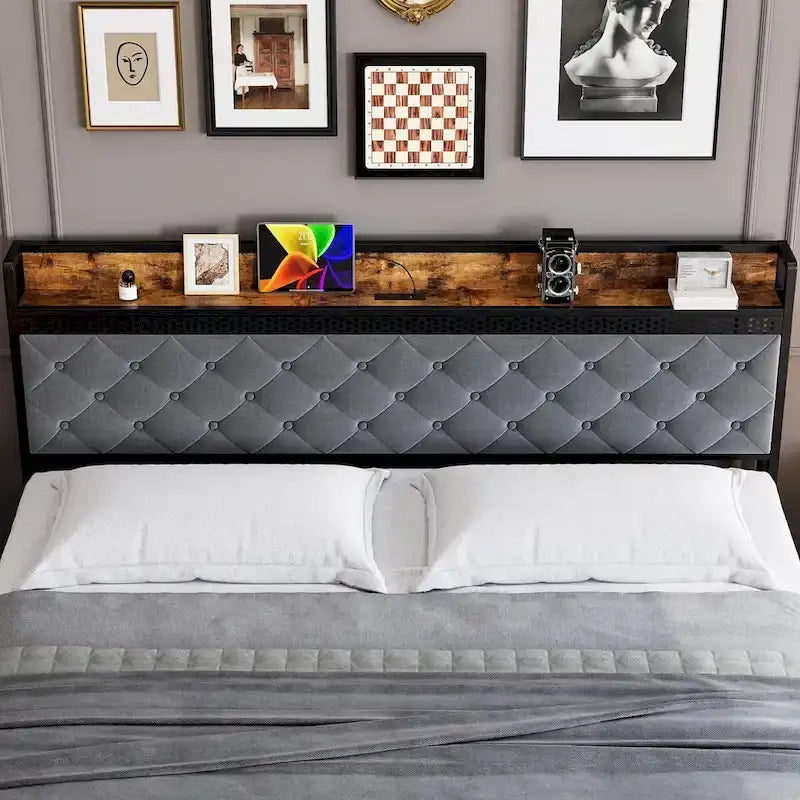 Struttura letto con testiera a LED RGB e 2 cassetti portaoggetti