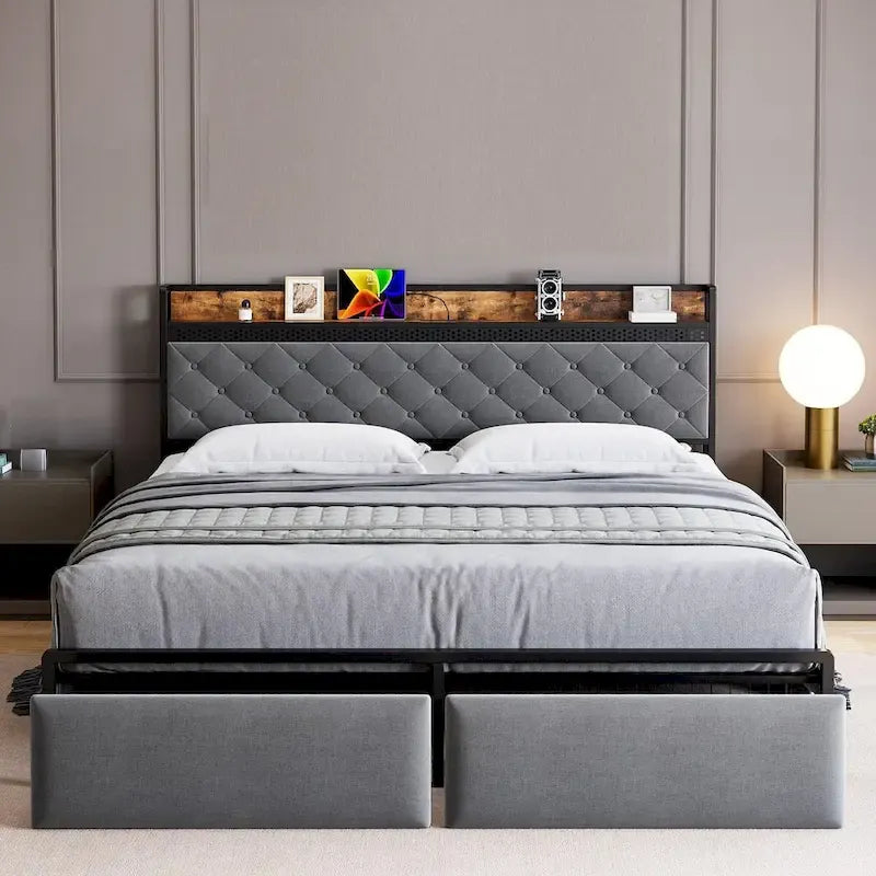 Struttura letto con testiera a LED RGB e 2 cassetti portaoggetti