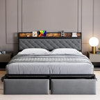 Struttura letto con testiera a LED RGB e 2 cassetti portaoggetti