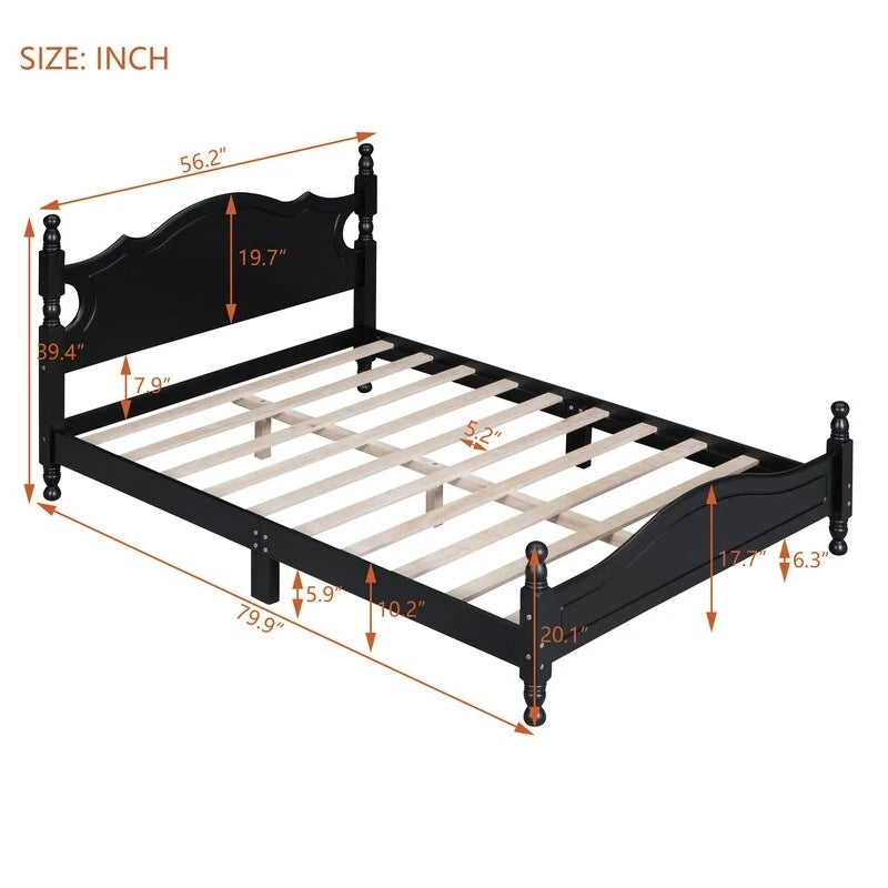 Struttura Letto a Piattaforma in Legno Retrò con Supporto a Doghe in Legno