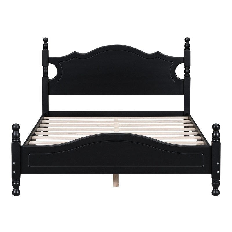 Struttura Letto a Piattaforma in Legno Retrò con Supporto a Doghe in Legno