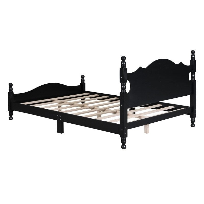 Struttura Letto a Piattaforma in Legno Retrò con Supporto a Doghe in Legno