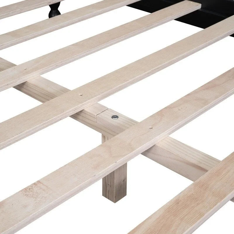 Struttura Letto a Piattaforma in Legno Retrò con Supporto a Doghe in Legno