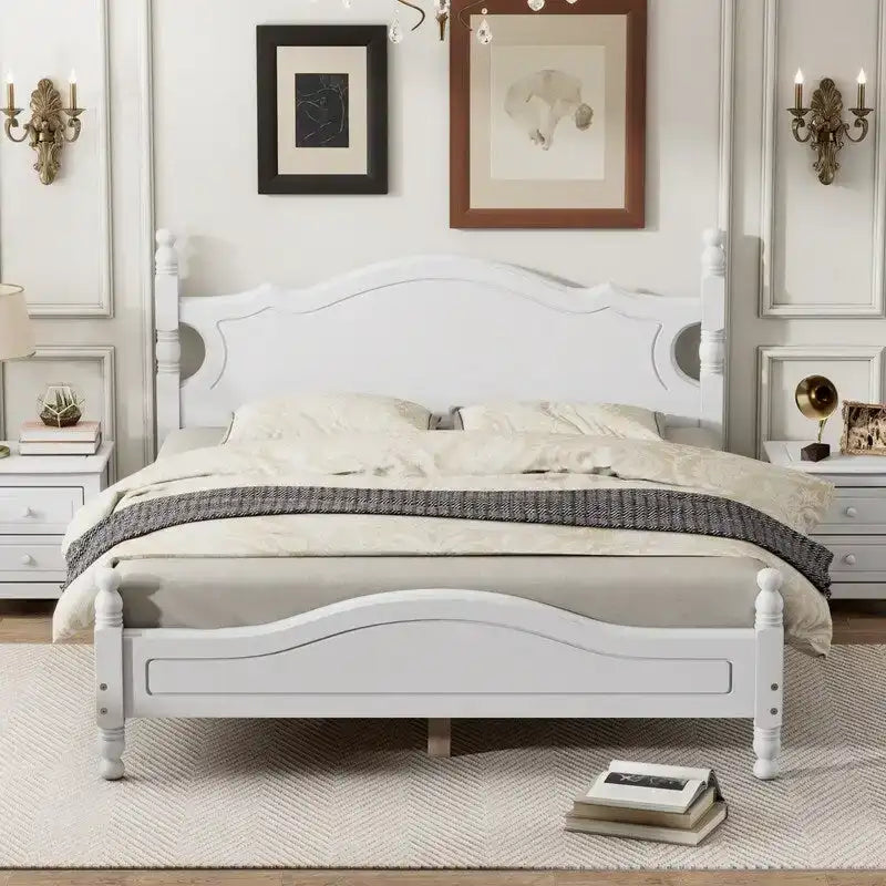 Struttura Letto a Piattaforma in Legno Retrò con Supporto a Doghe in Legno