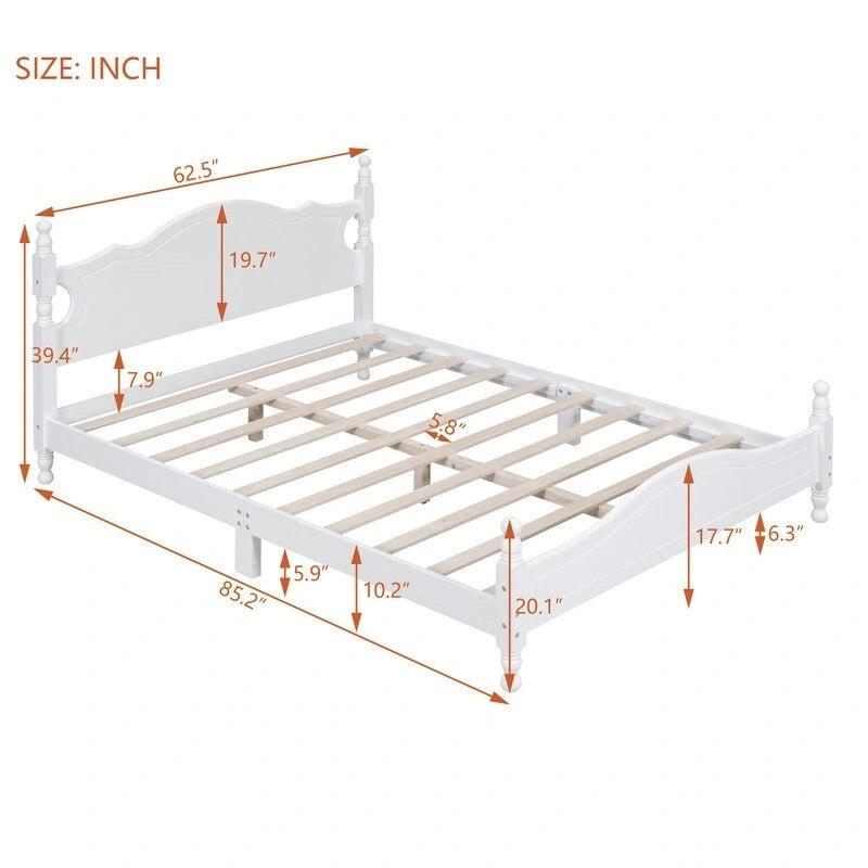 Struttura Letto a Piattaforma in Legno Retrò con Supporto a Doghe in Legno